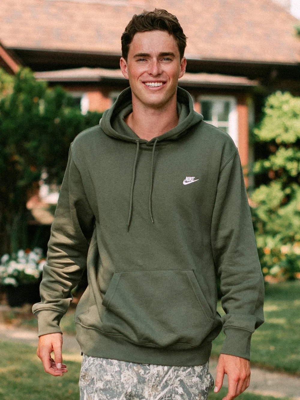 Nike Olive Green Pullover Hoodie with White Logo